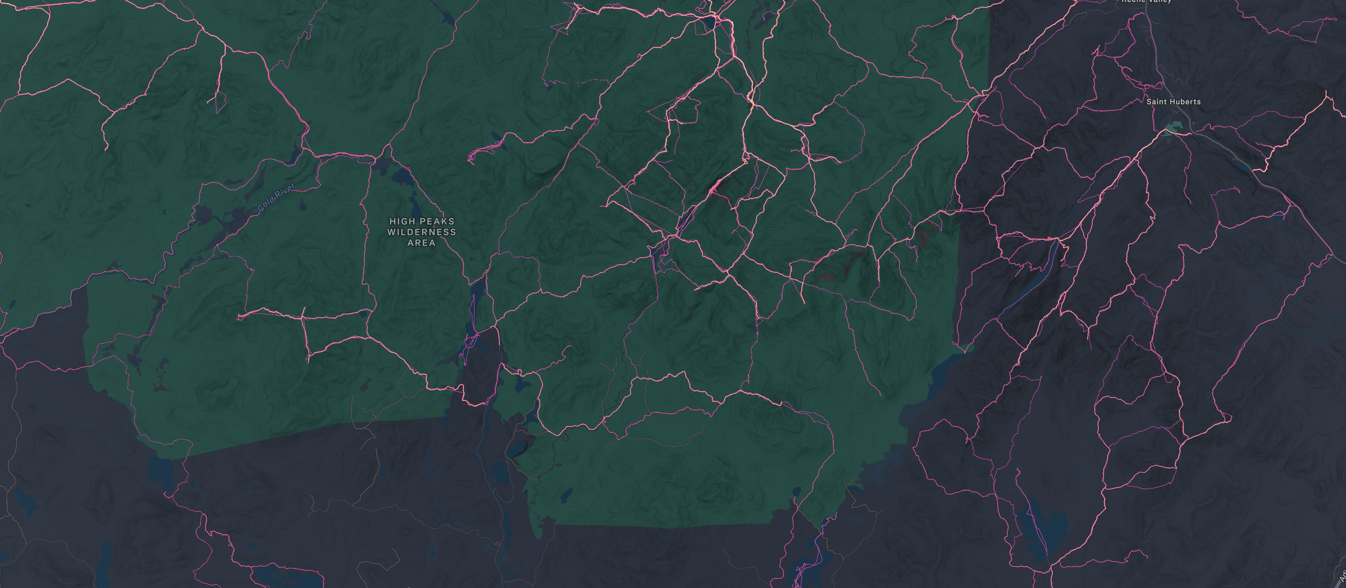 Jonathan's hiking heat map across the Adirondack High Peaks